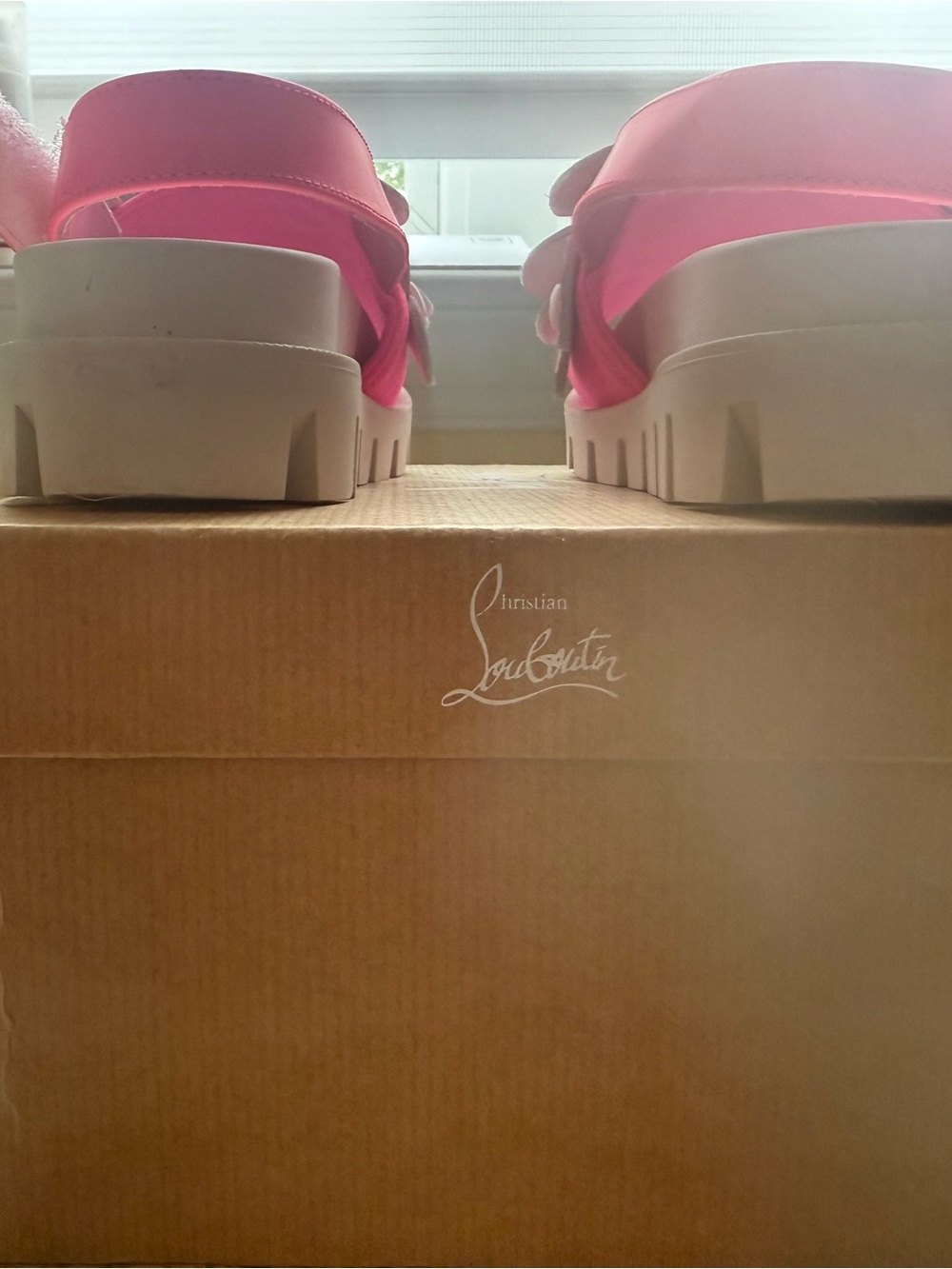 Christian Louboutin Pink & Cream Floral Girls' Sling Sandals - Picture 6 of 8